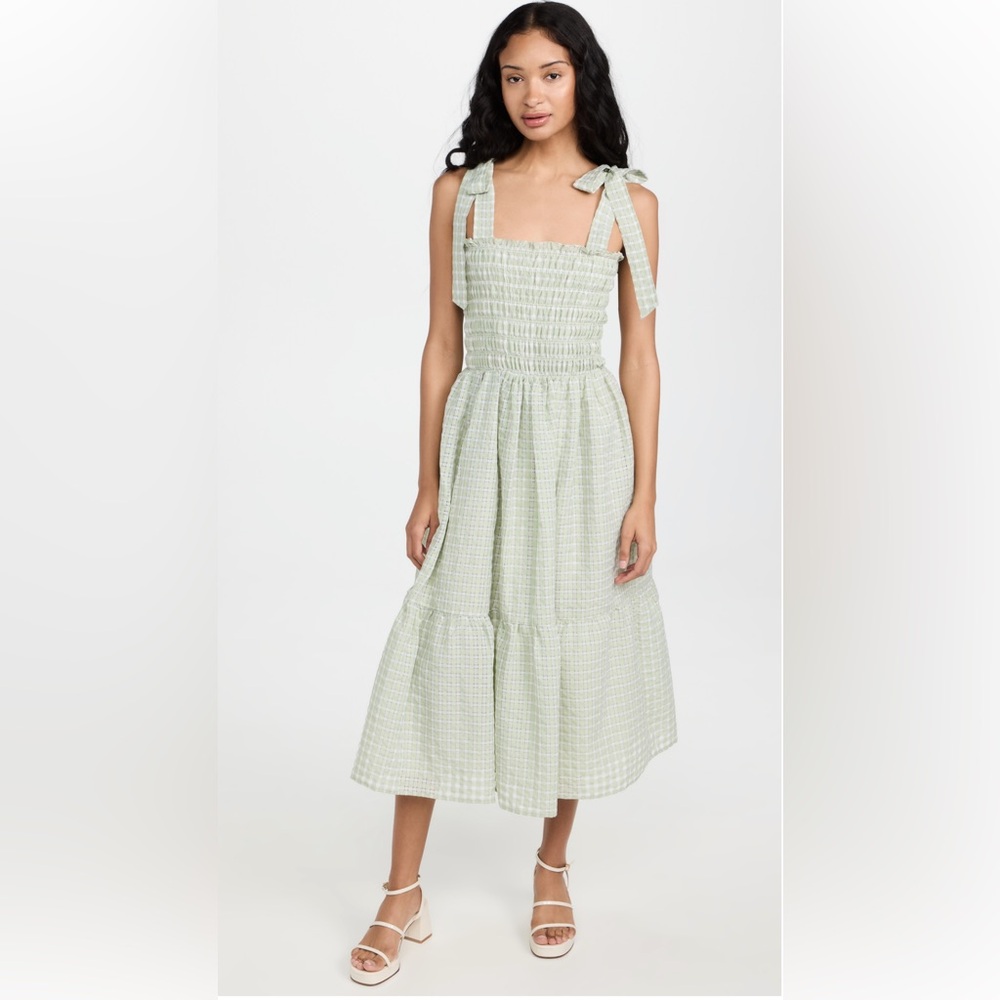 En Saison green piper smocked midi dress